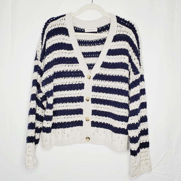 Lucky Brand Striped Slouchy Knit Cardigan XXL Long Sleeve Button Front Sweater - Picture 3 of 13